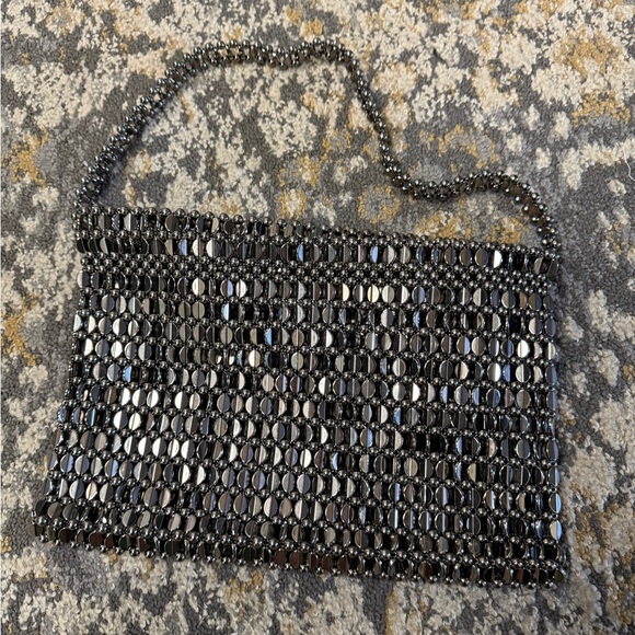 Zara Black and Silver Beaded Shoulder Bag - Picture 2 of 4
